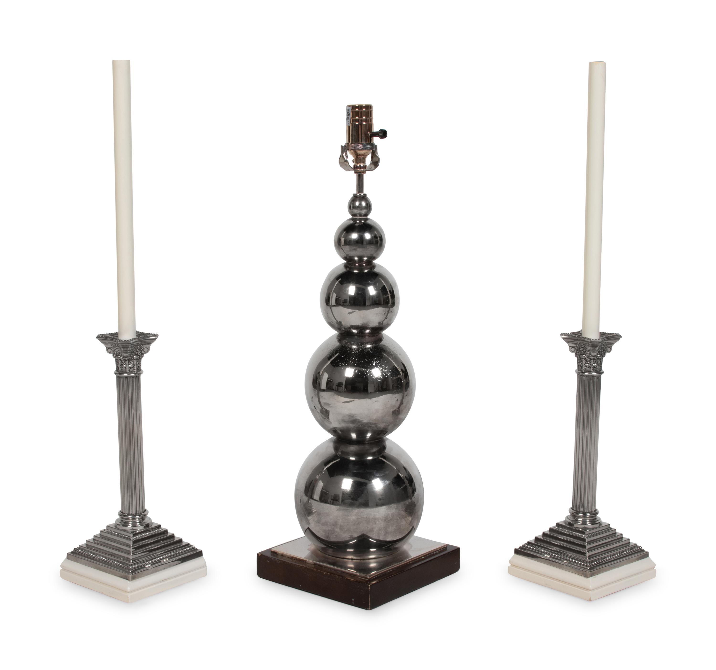 A Pair of Silver-Plate Candlestick Lamps