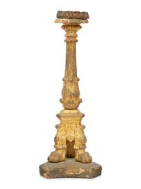 A Group of Five Italian Carved Giltwood Pricket Sticks