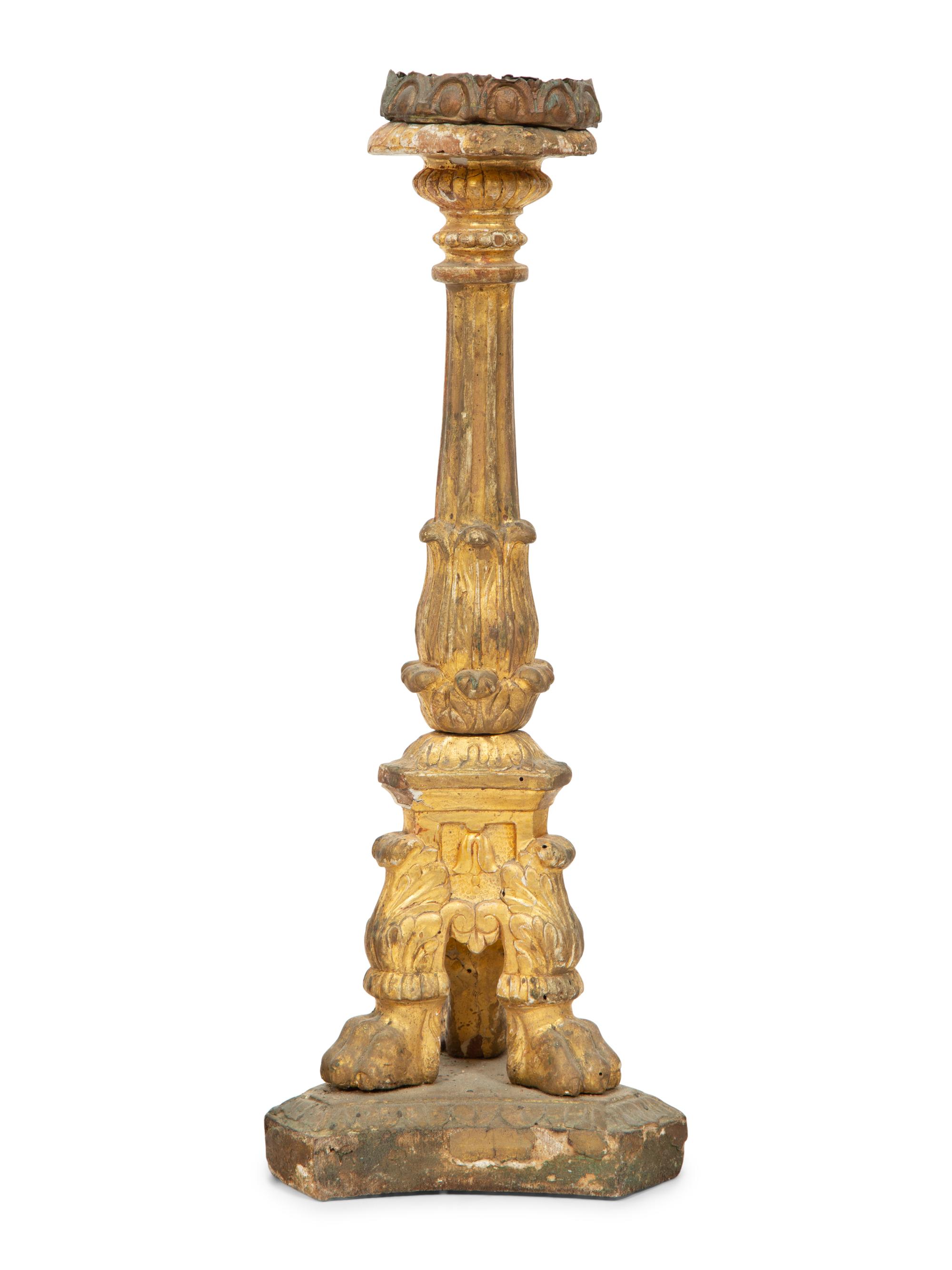 A Group of Five Italian Carved Giltwood Pricket Sticks