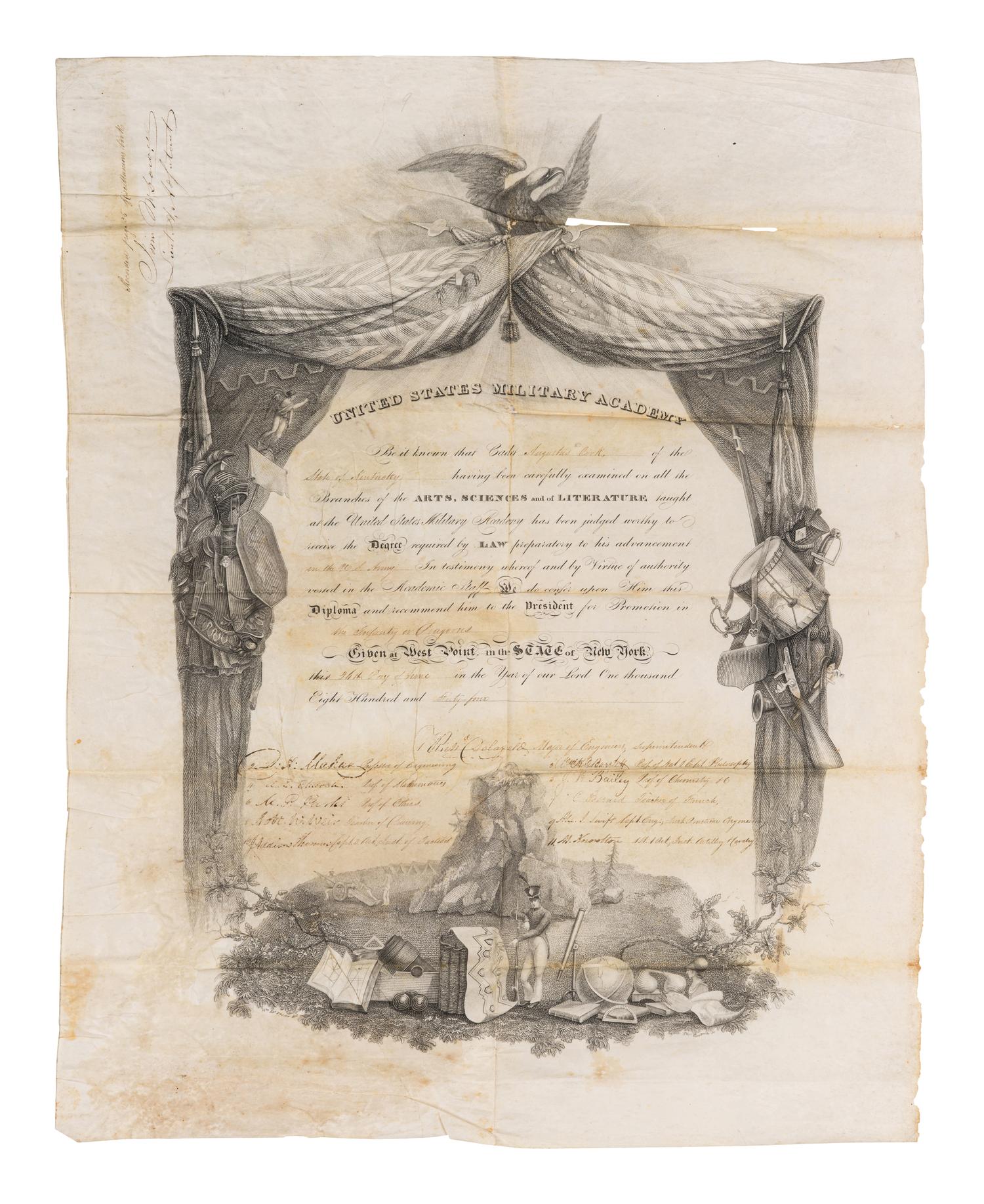 TYLER, John (1790-1862). Partly printed document signed ("John Tyler"), as President, countersigned by William Wilkins (1779-1865), Secretary of War. 26 February 1845.