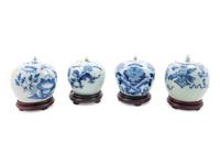 Four Chinese Celadon Ground Blue and White Porcelain Ginger Jars