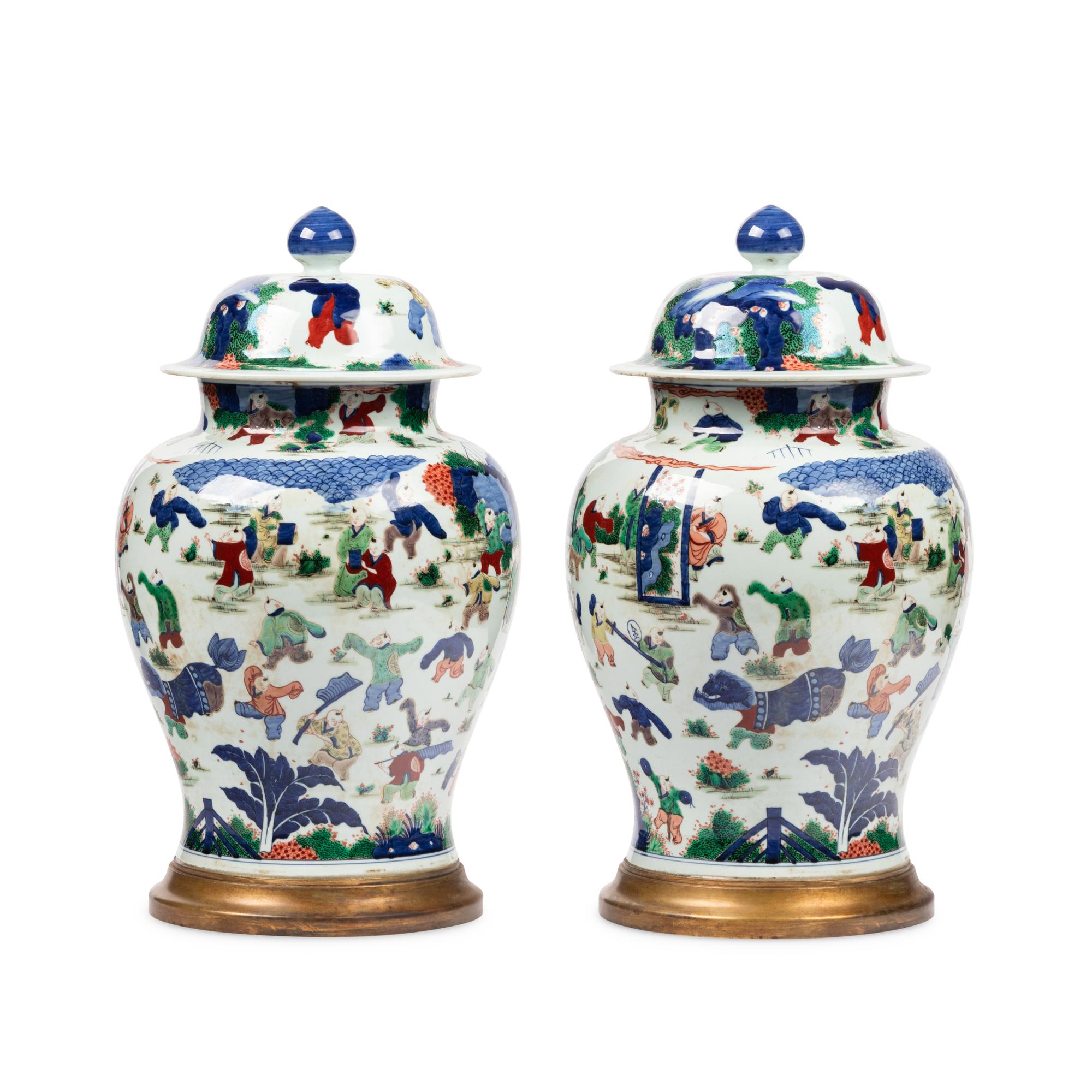 A Pair of Large Wucai Porcelain Jars