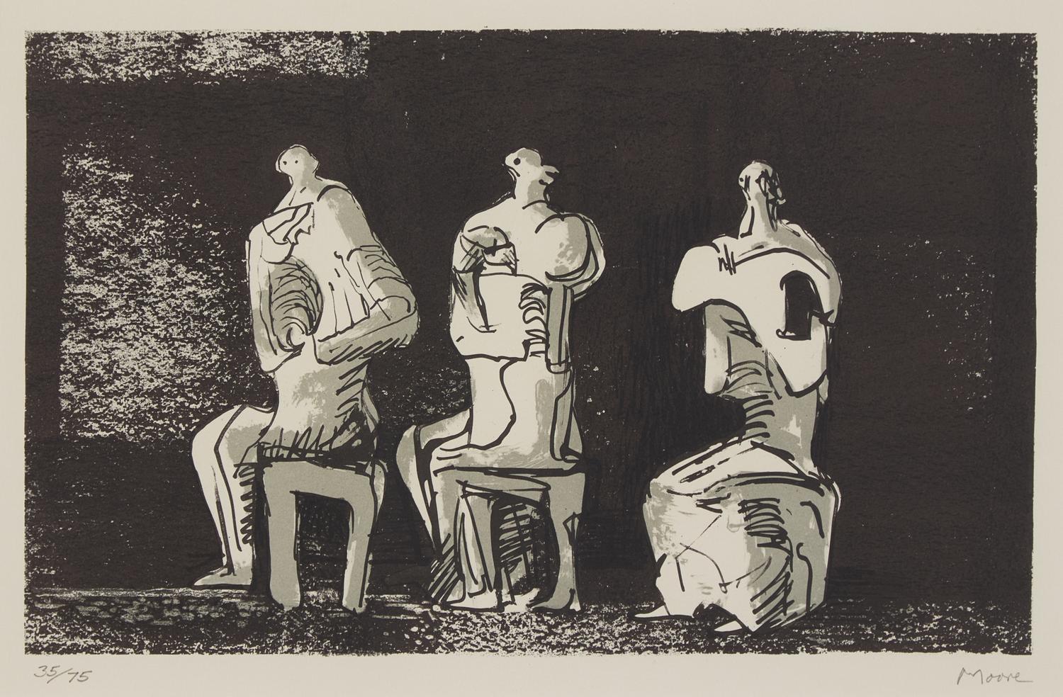 Henry Moore (British, 1898-1986) — Three Seated Figures in Setting, 1975