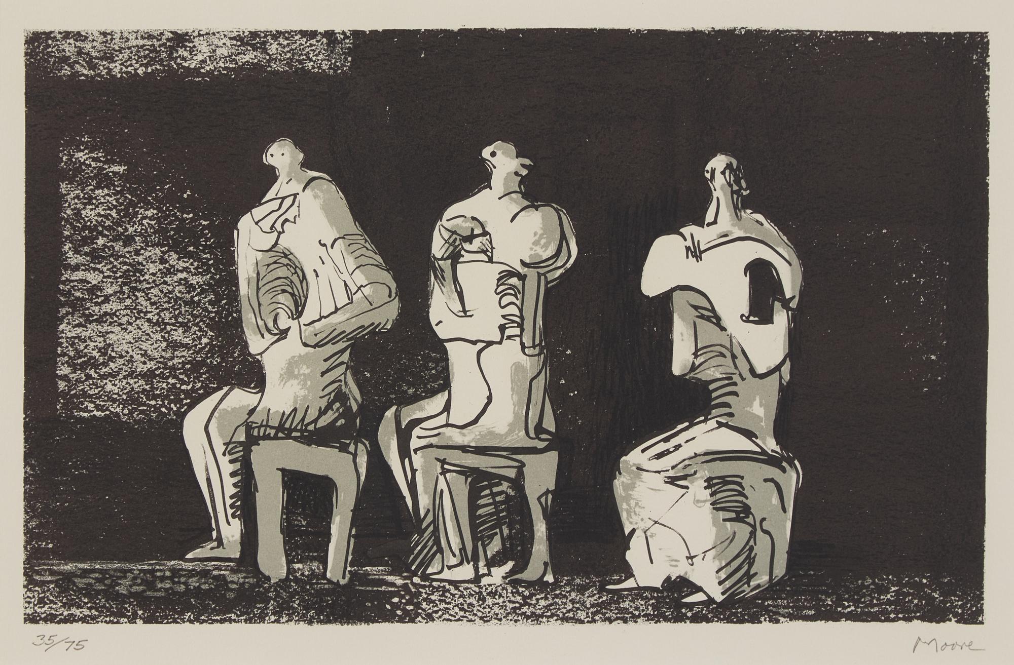 Henry Moore (British, 1898-1986) — Three Seated Figures in Setting, 1975