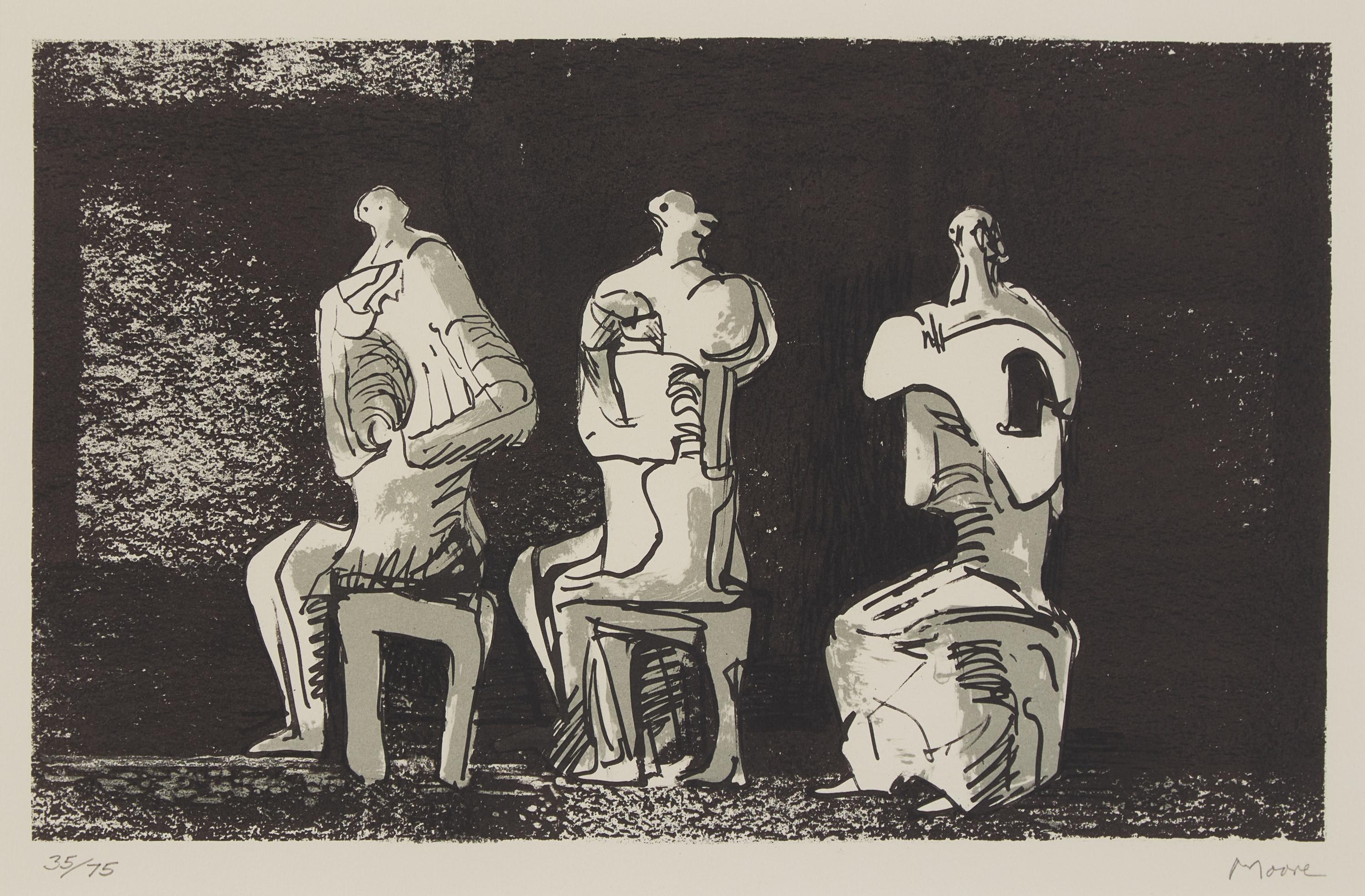 Henry Moore (British, 1898-1986) — Three Seated Figures in Setting, 1975