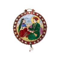 MUGHAL-STYLE, ENAMEL, DIAMOND, AND CULTURED PEARL PENDANT