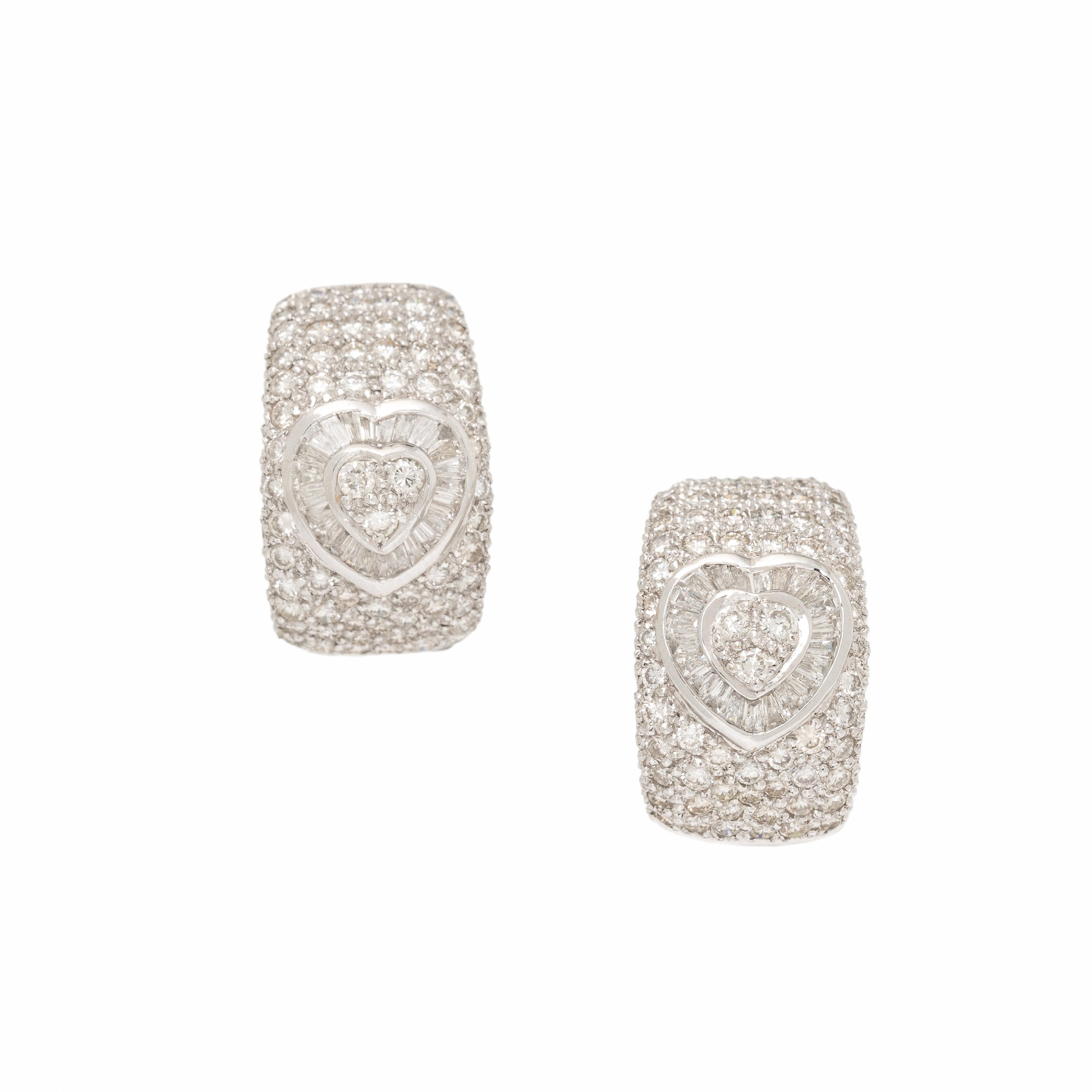 Diamond and White Gold Heart Hoop Earrings