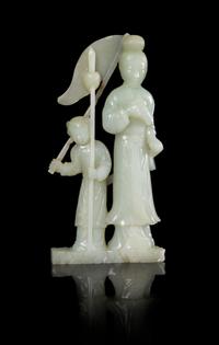 A Celadon Jade Figural Group Height 8 1/8 inches. — 20TH CENTURY