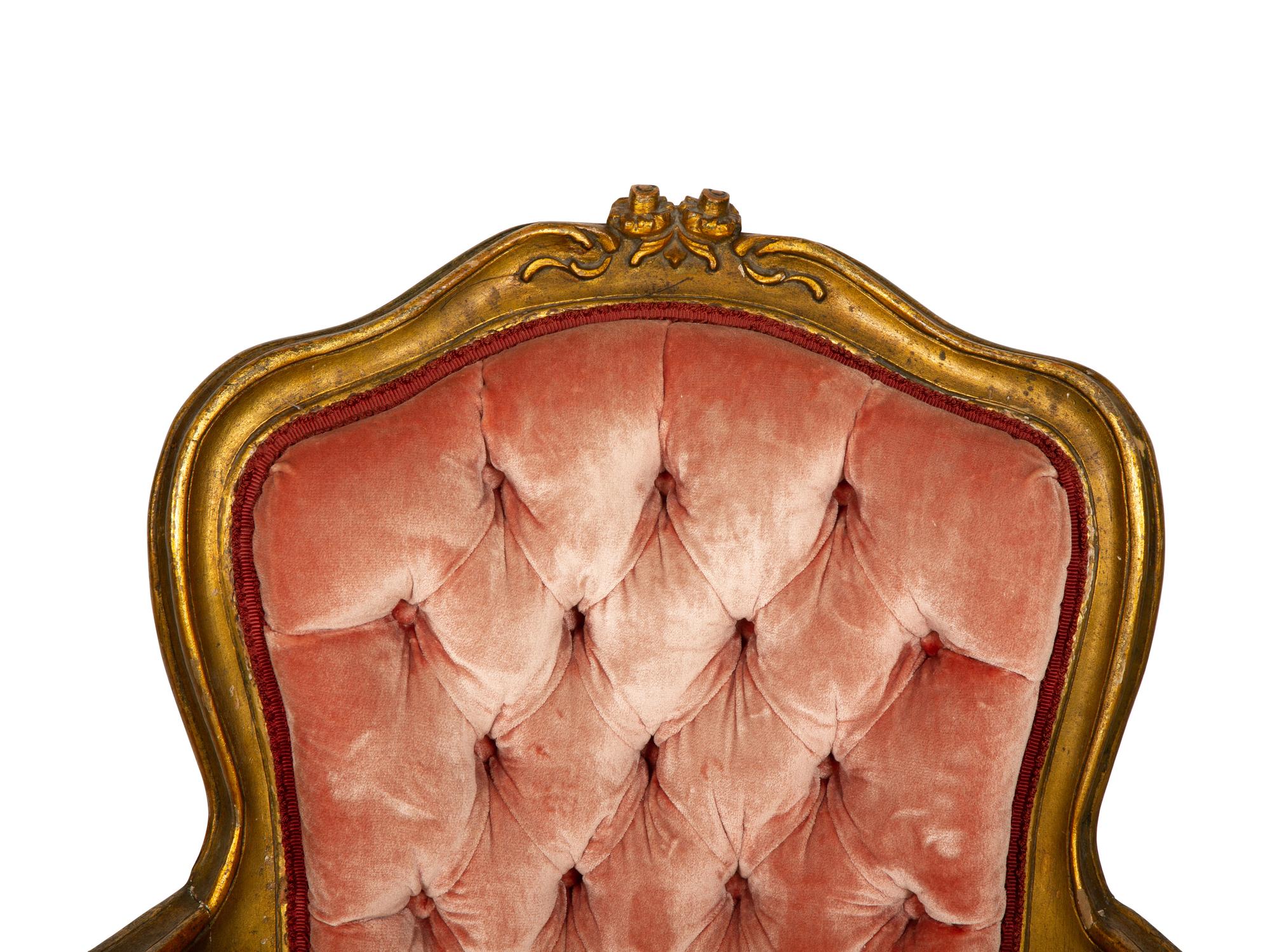A Pair of Louis XV Style Giltwood Fauteuils — 19th Century