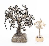 Two Silvered Metal Models of Olive Trees, , each with a fitted box.