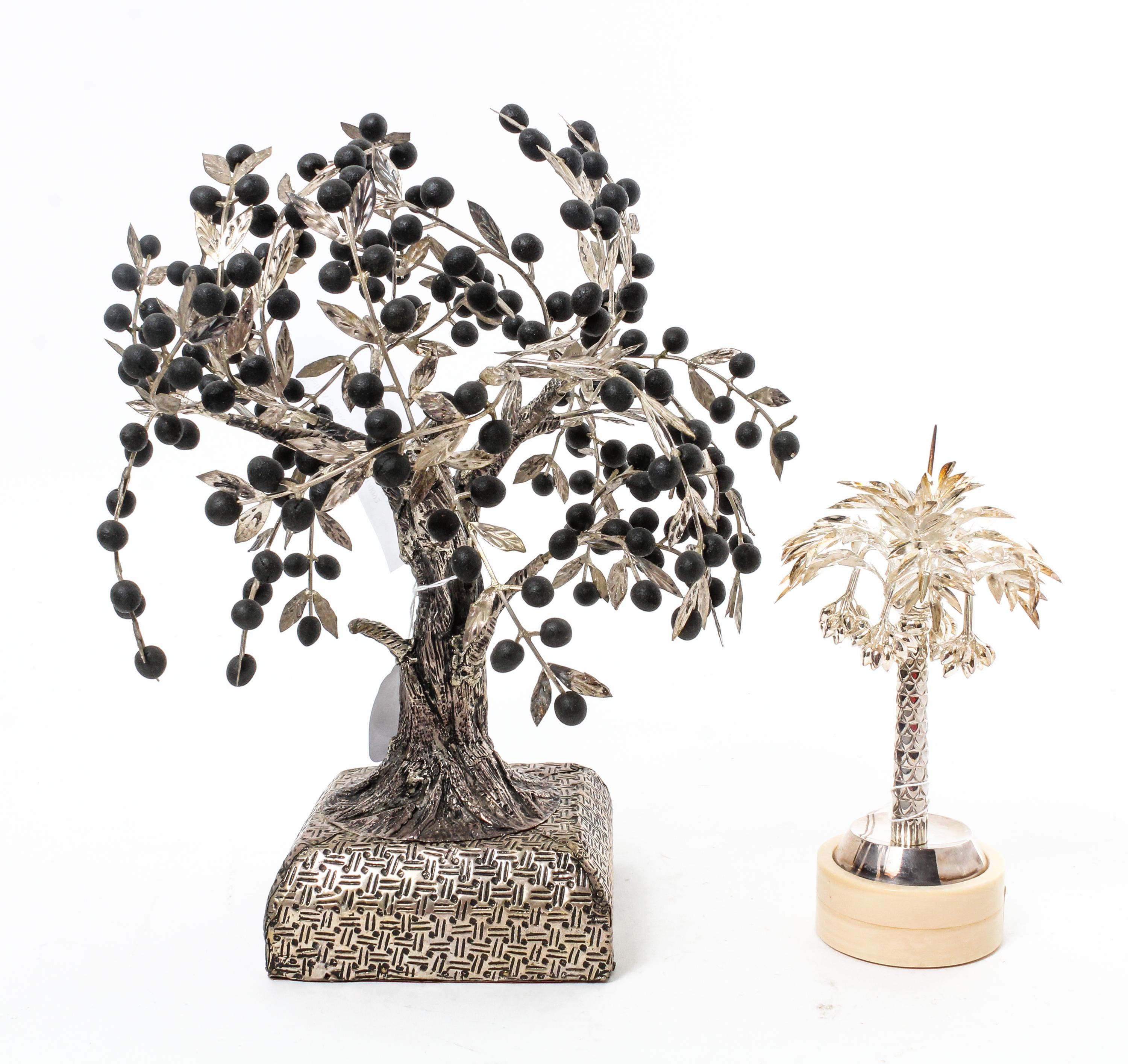 Two Silvered Metal Models of Olive Trees, , each with a fitted box.
