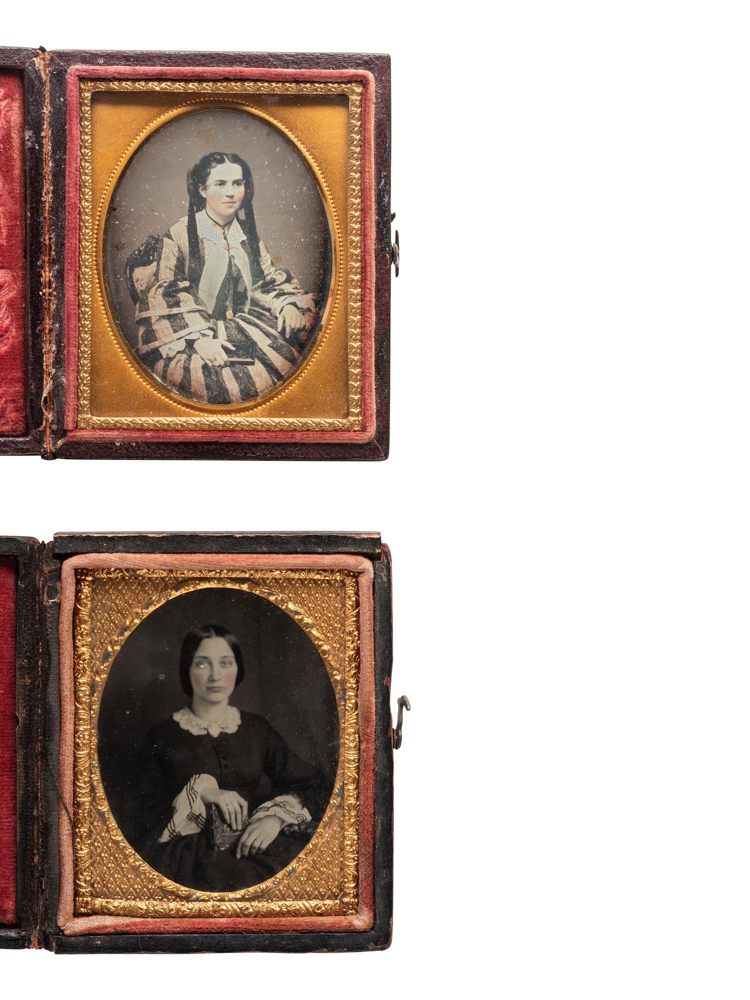 [EARLY PHOTOGRAPHY]. A group of 4 cased images featuring subjects holding cased images.