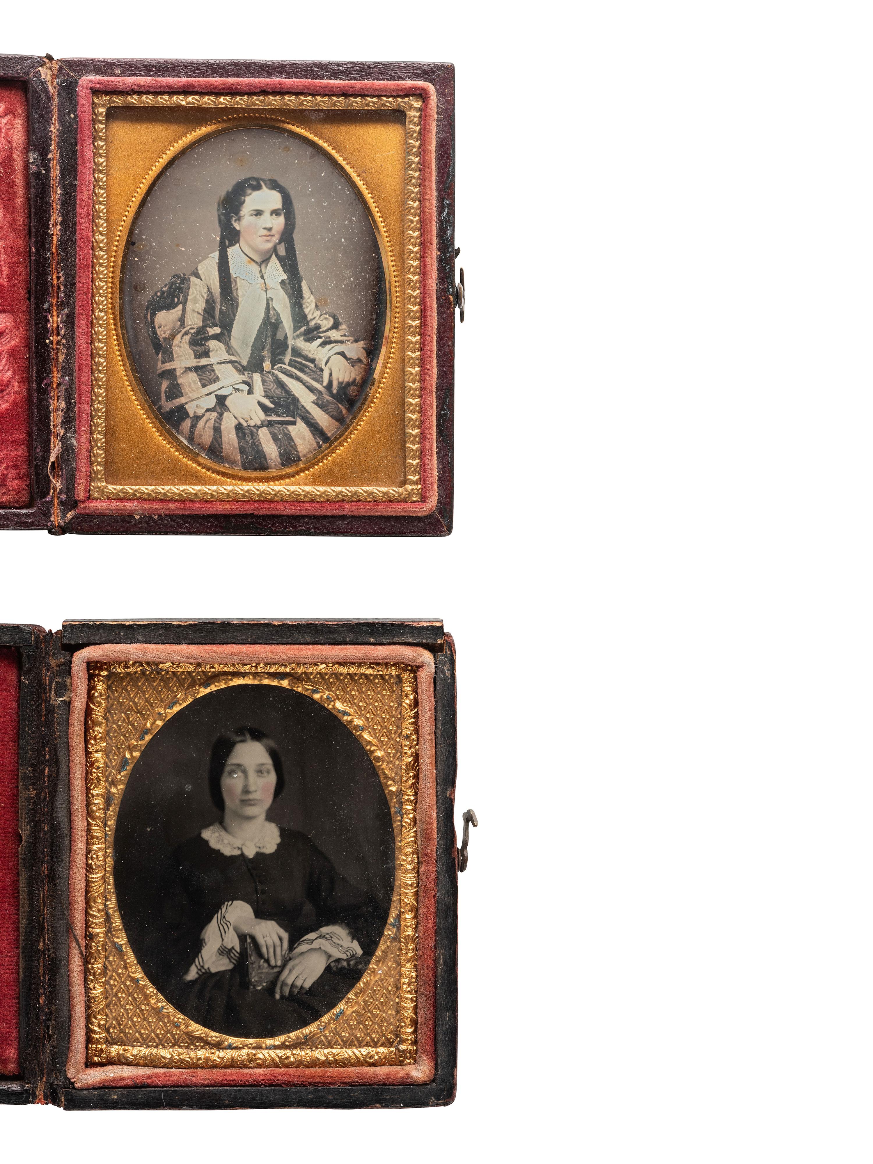 [EARLY PHOTOGRAPHY]. A group of 4 cased images featuring subjects holding cased images.