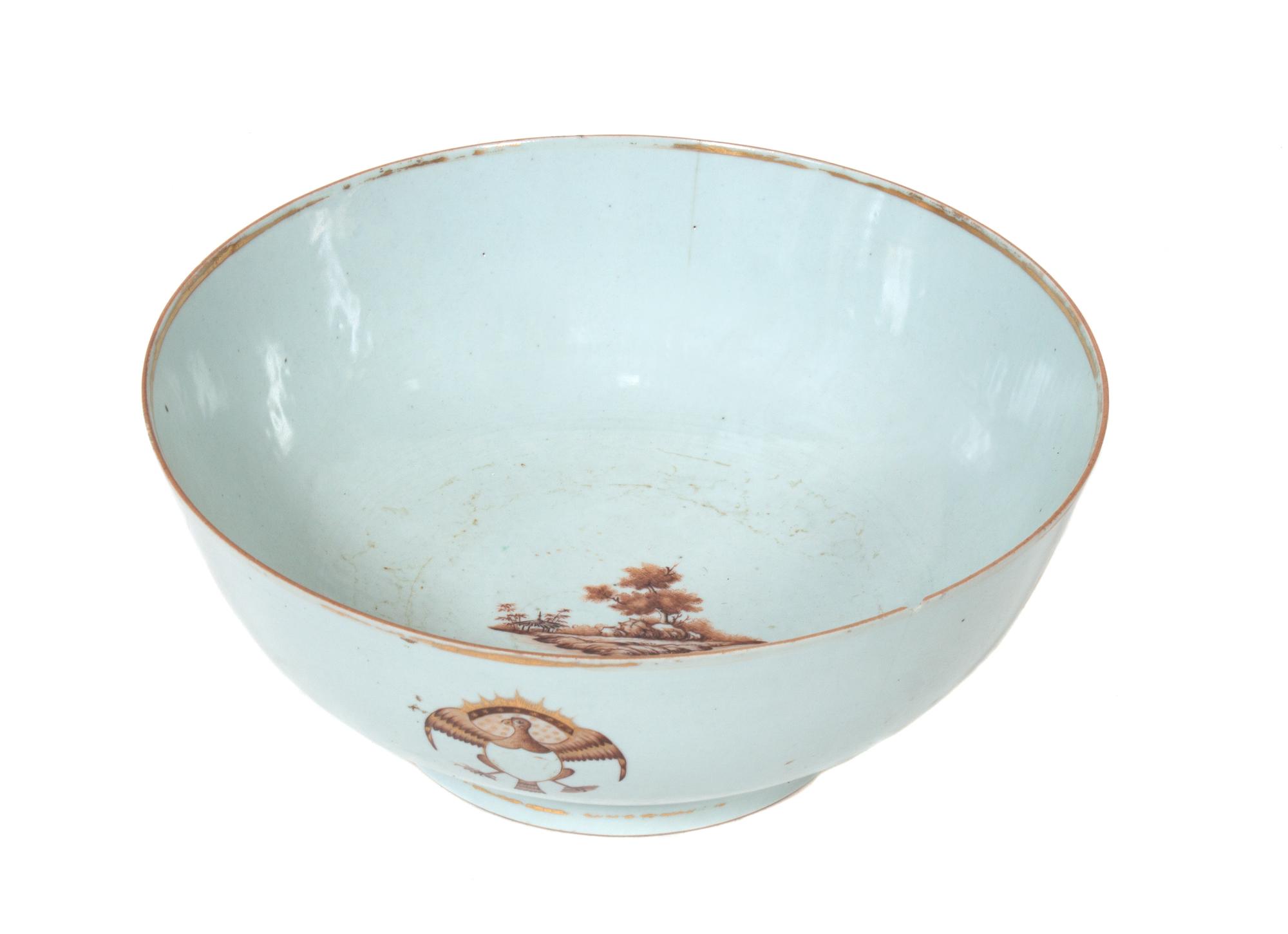 A Chinese Export Armorial Punch Bowl Diameter 14 1/2 inches.