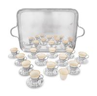 A Set of Twelve Silver Coffee Cups with Porcelain Liners, Twelve Saucers and an Associated Silver-Plate Tray