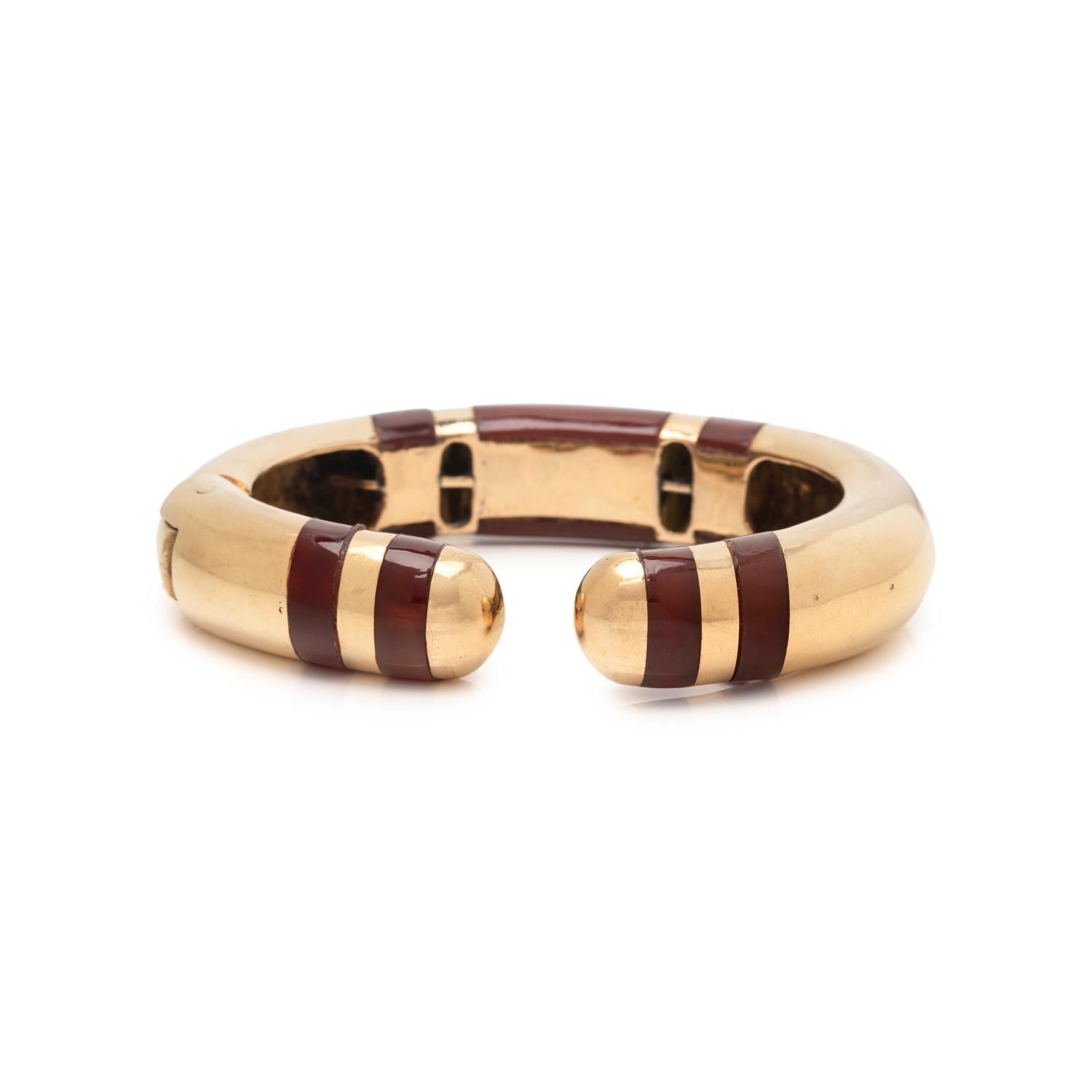 TIFFANY & CO., YELLOW GOLD AND CARNELIAN CUFF BRACELET