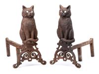 A Pair of Cast Iron Cat-Form Andirons