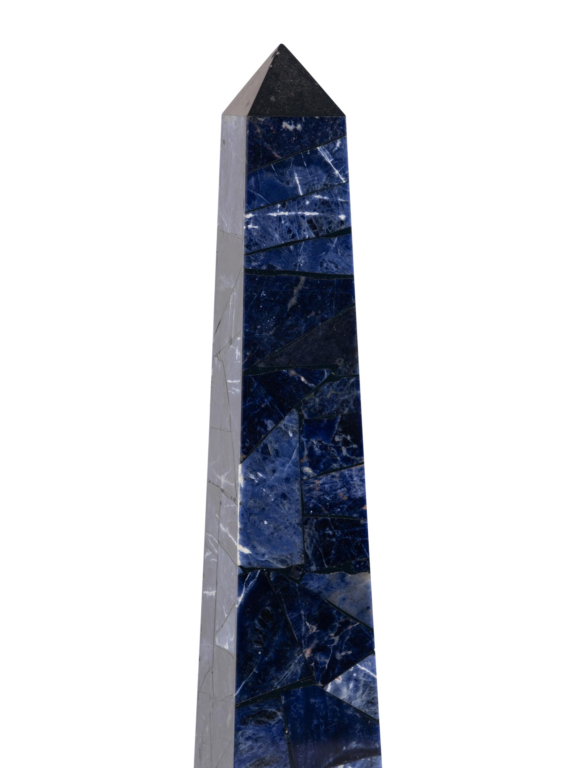 A Pair of Blue Quartz-Veneered Obelisks