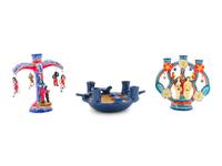 A Collection of Mexican Pottery Candelabra