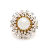 CULTURED PEARL, AND DIAMOND RING