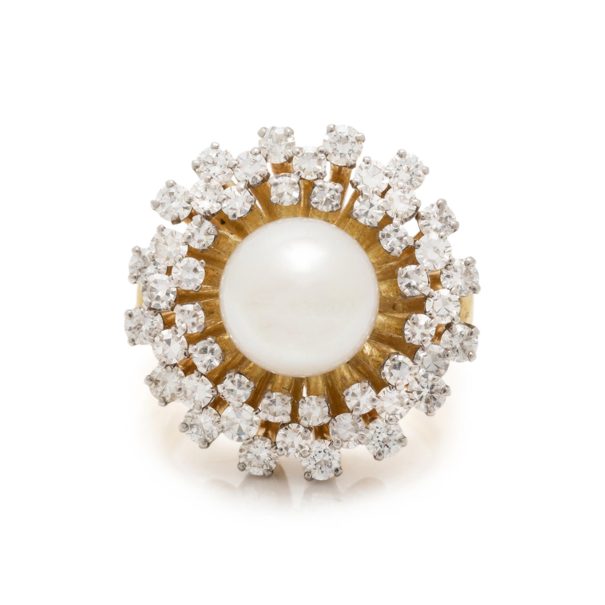 CULTURED PEARL, AND DIAMOND RING