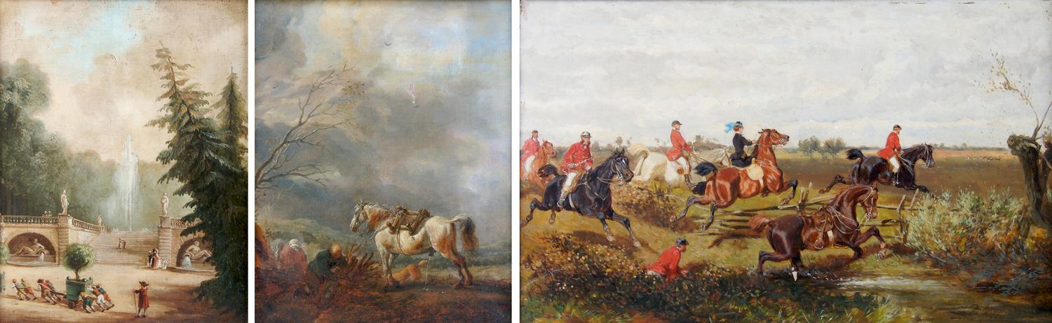 A Collection of Three 19th Century School Paintings, Height of largest with frame 20 inches.