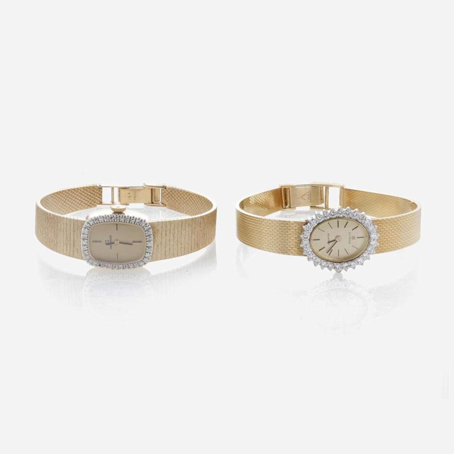 A Pair of Ladies Diamond Dress Watches By Movado and CYMA