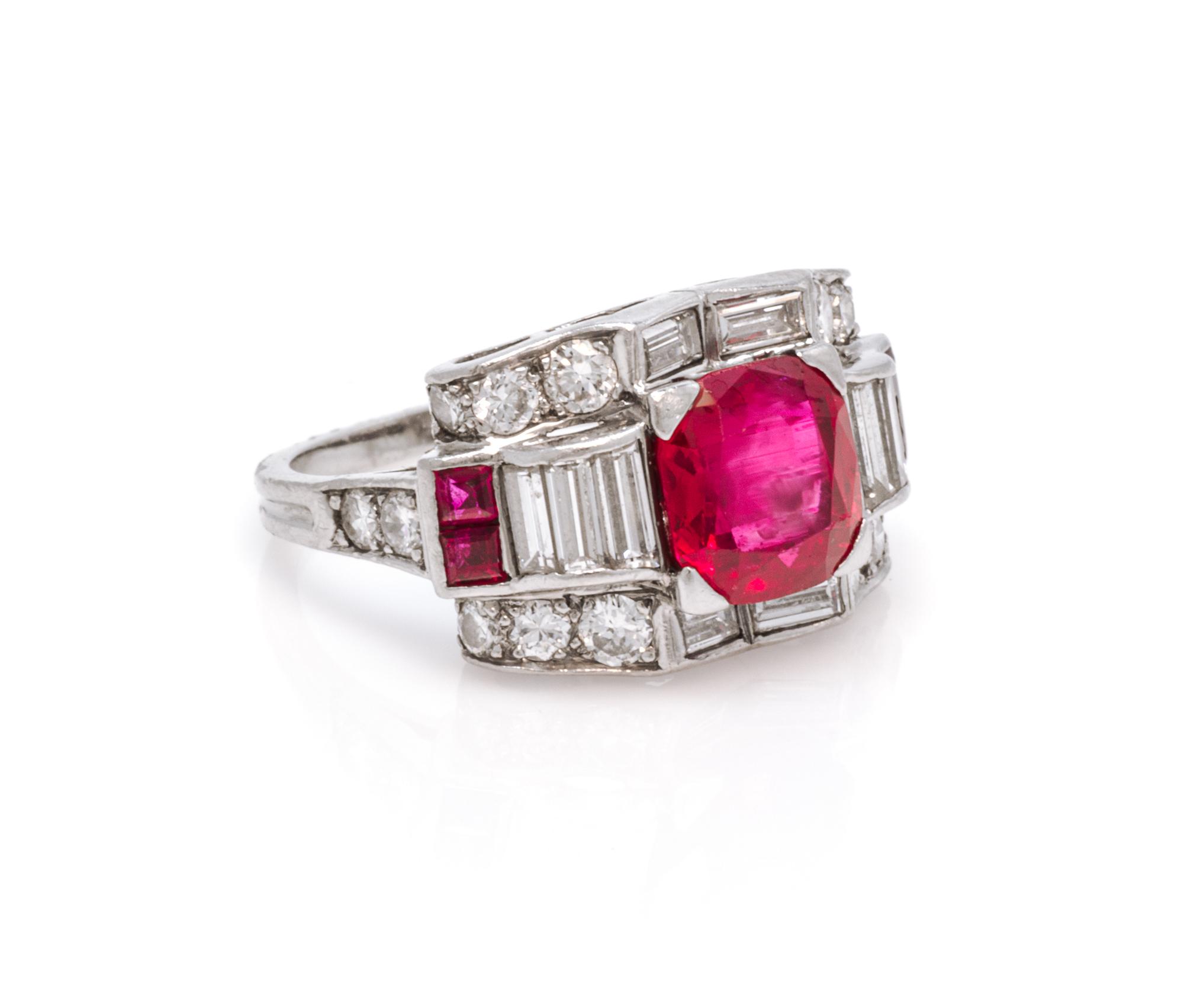 A Retro Palladium, Burmese Ruby and Diamond Ring, Tiffany & Co., 3.40 dwts.