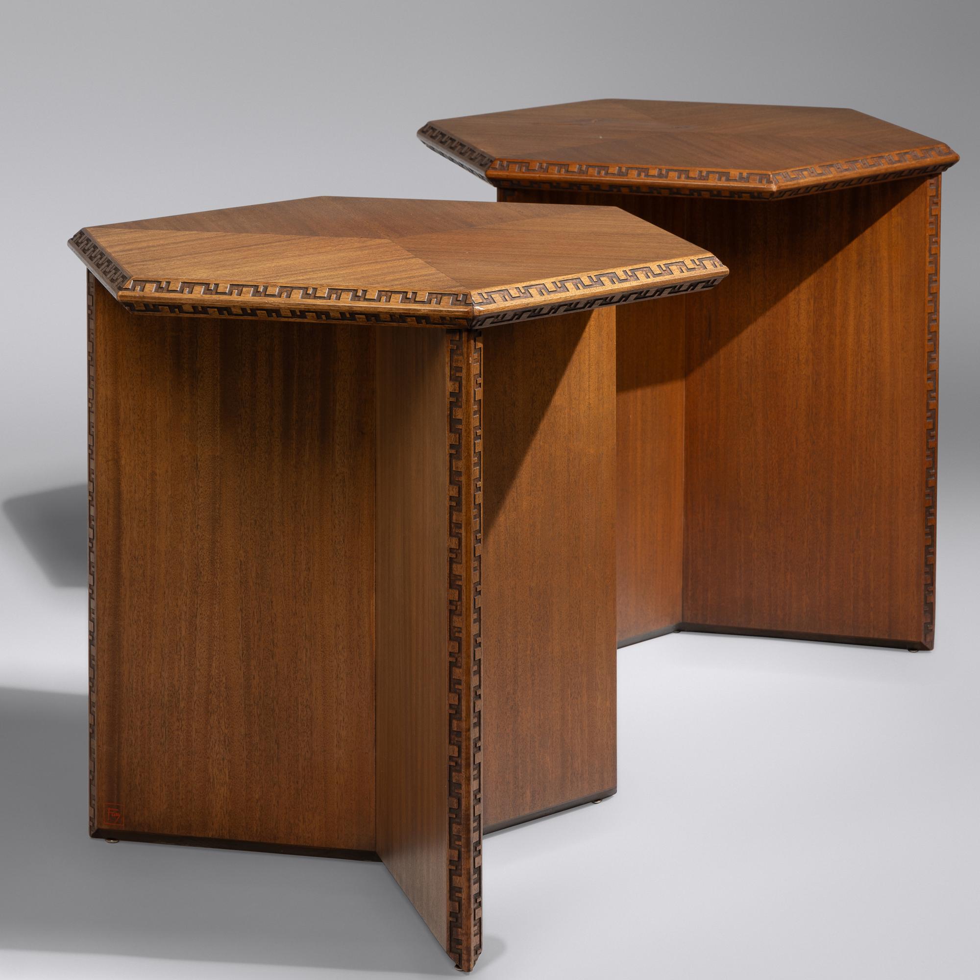 Taliesin end tables, pair, c. 1955 Heritage Henredon, USA