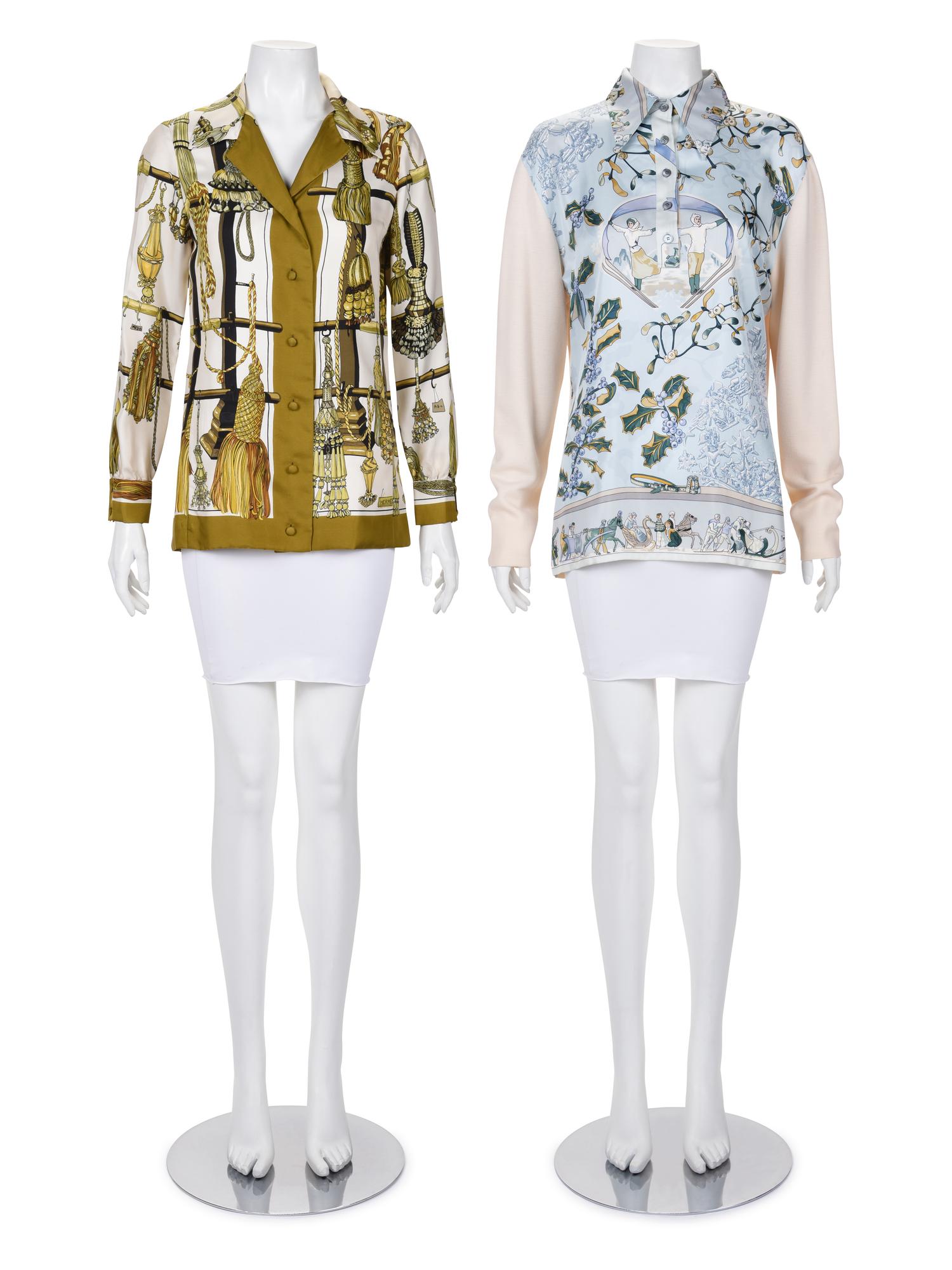 Two Hermès Printed Silk Shirts, 1970-90s