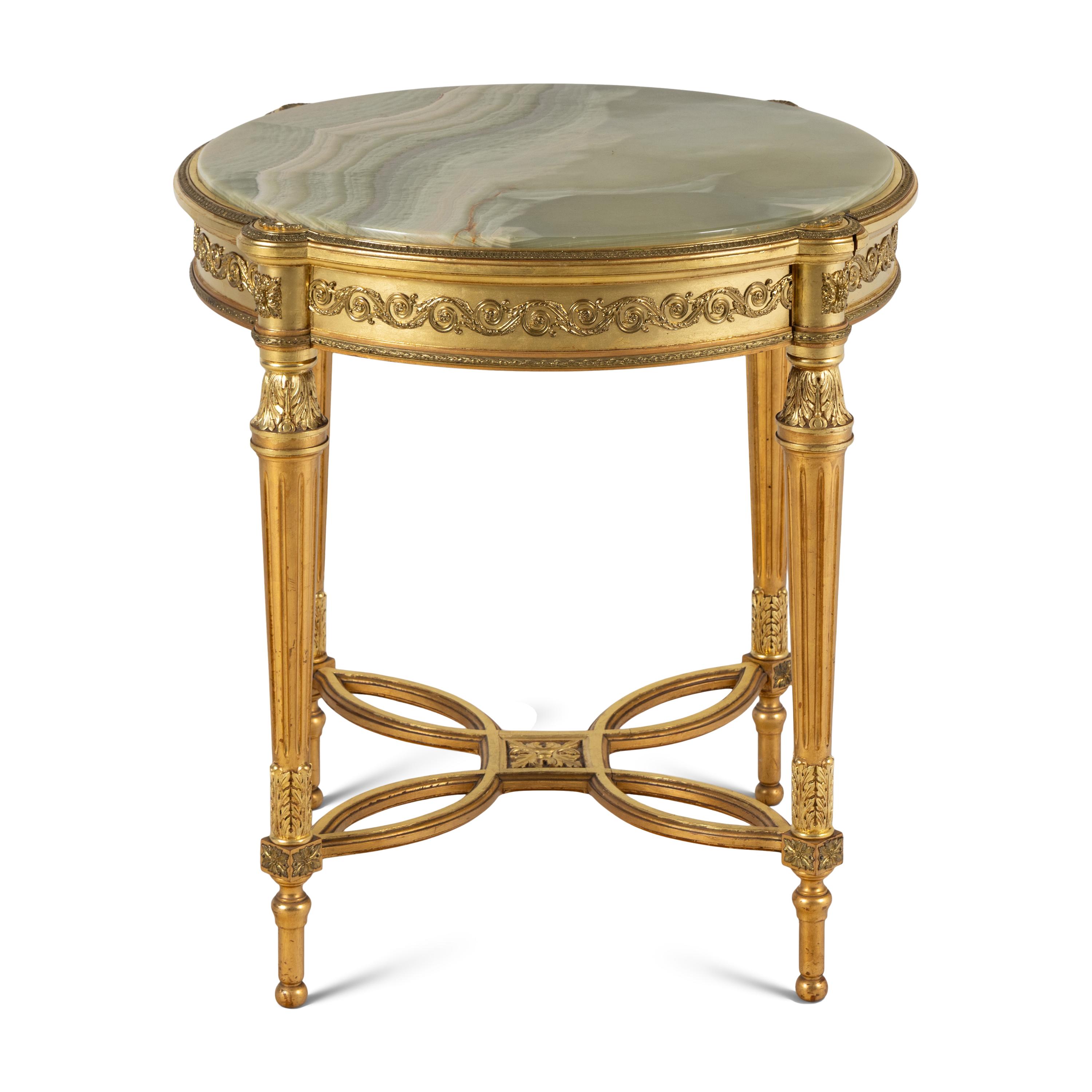 A Louis XVI Style Giltwood and Onyx Top Occasional Table