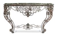 A Spanish Rococo Style Wrought Iron Console Table Height 41 x width 70 1/2 x depth 19 3/4 inches.