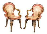 A Pair of Venetian Grotto Armchairs Height 36 inches. — 19TH CENTURY