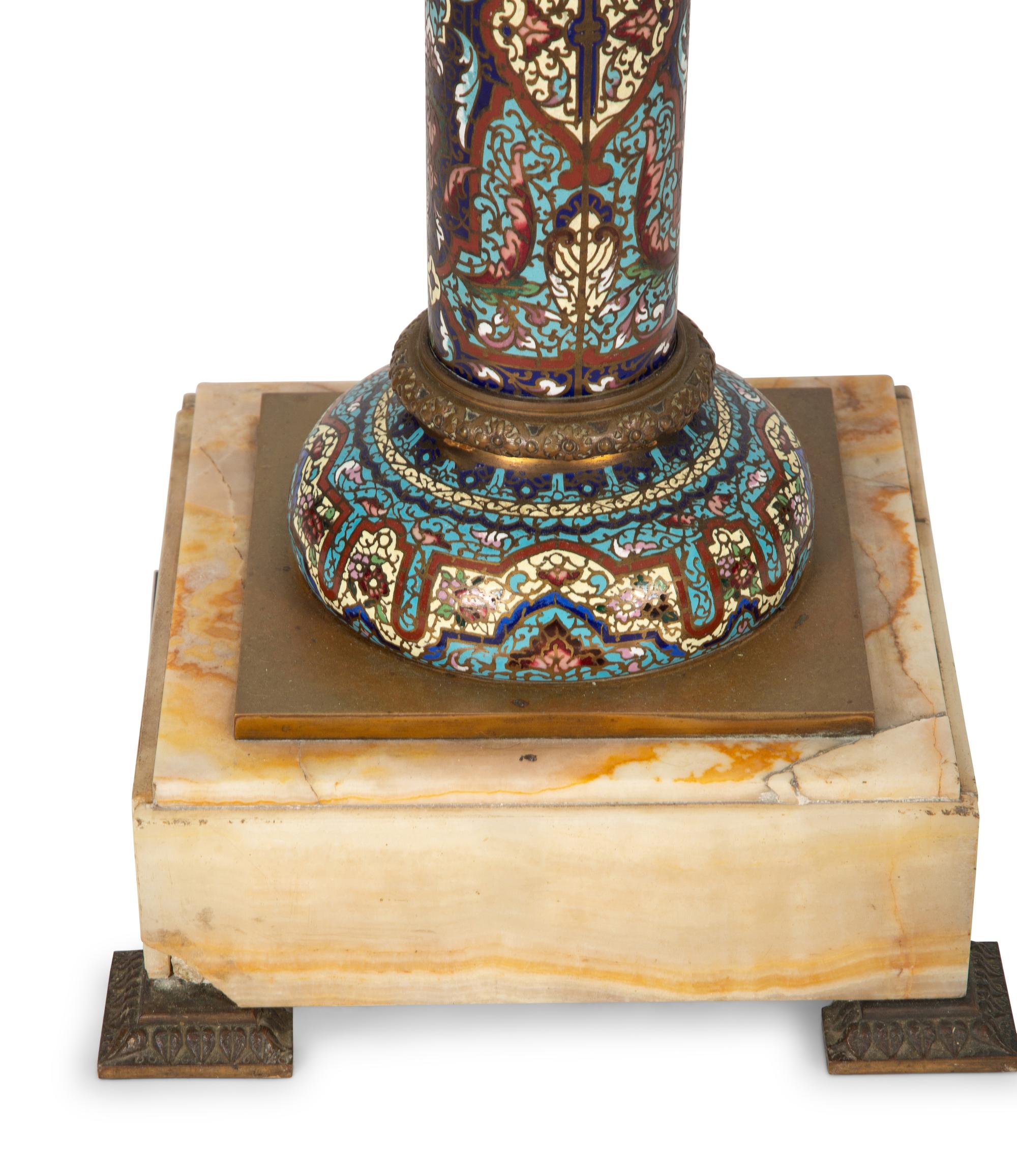 A French Champleve Enamel and Onyx Pedestal