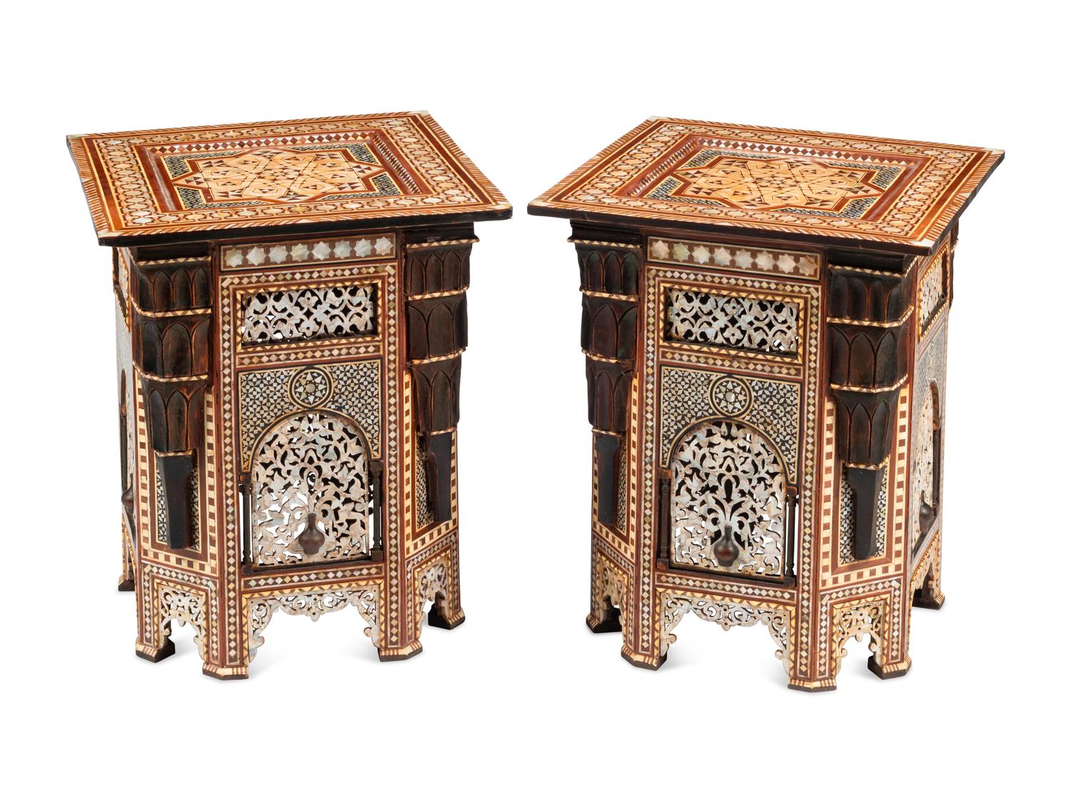 A Pair of Moorish Style Marquetry Side Tables