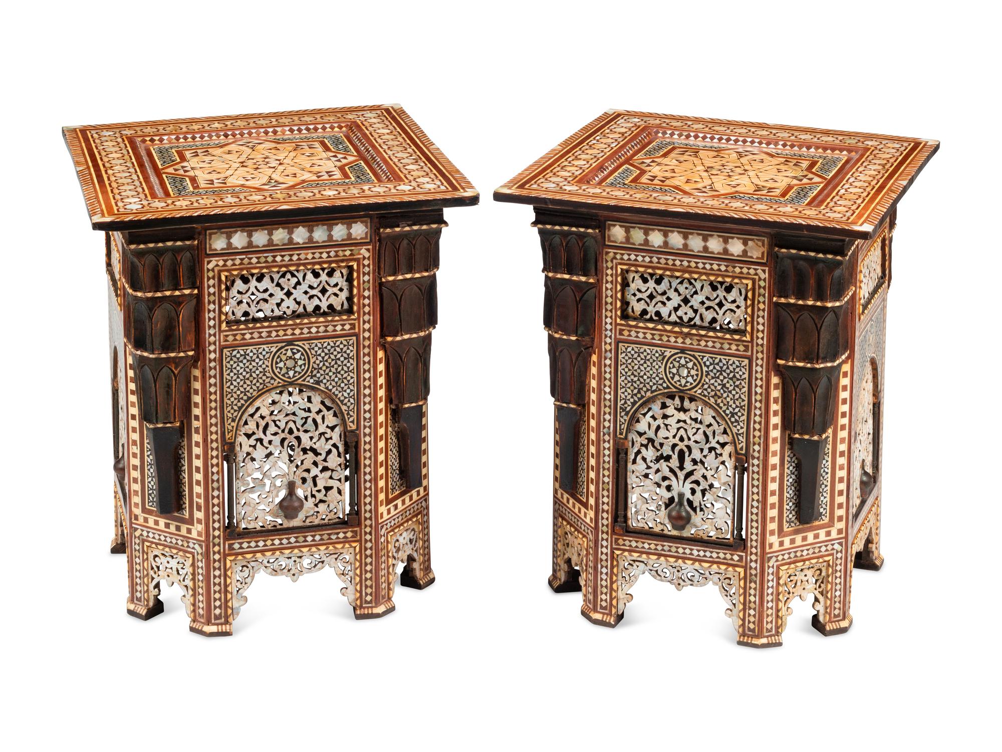 A Pair of Moorish Style Marquetry Side Tables