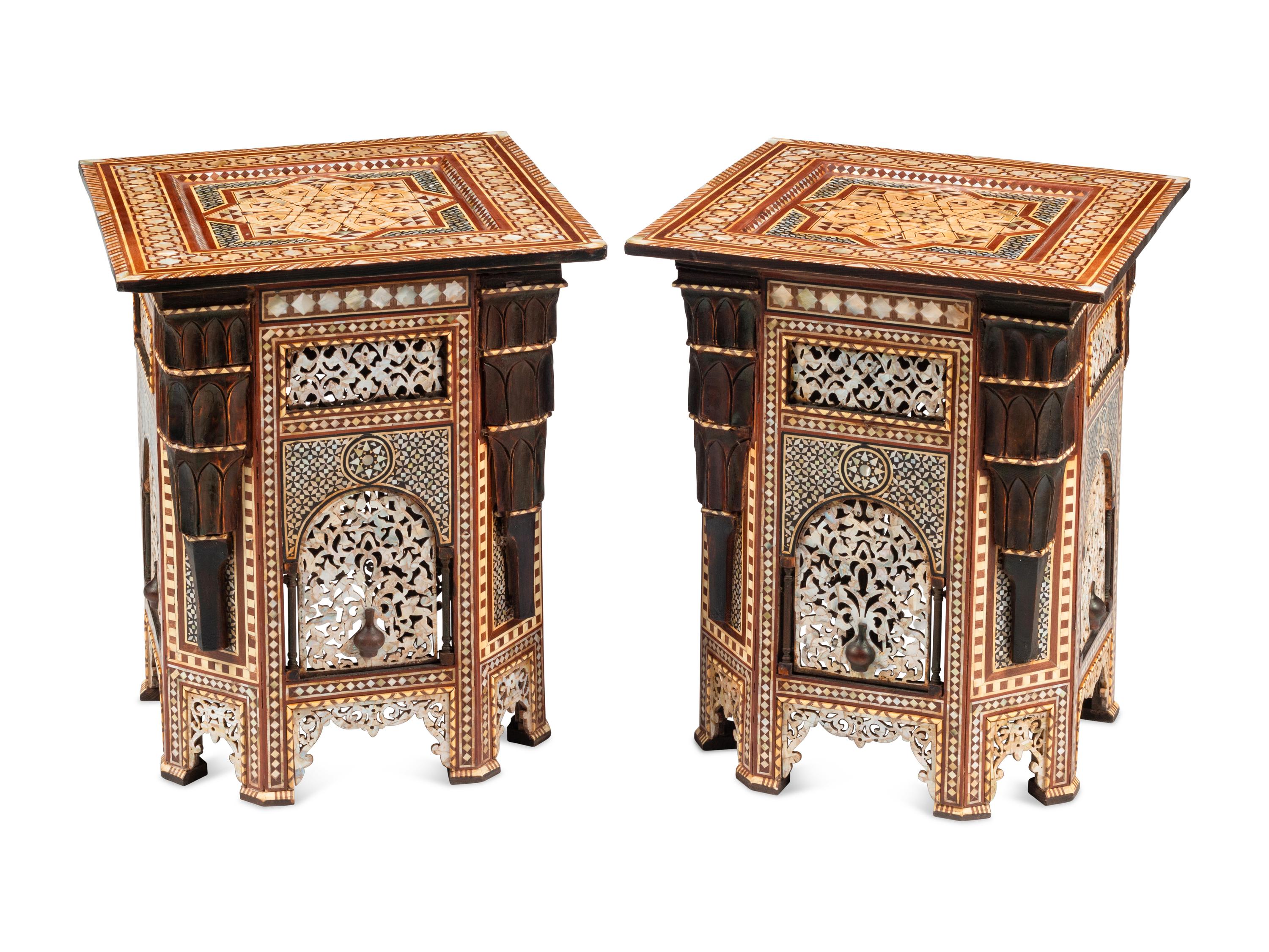 A Pair of Moorish Style Marquetry Side Tables
