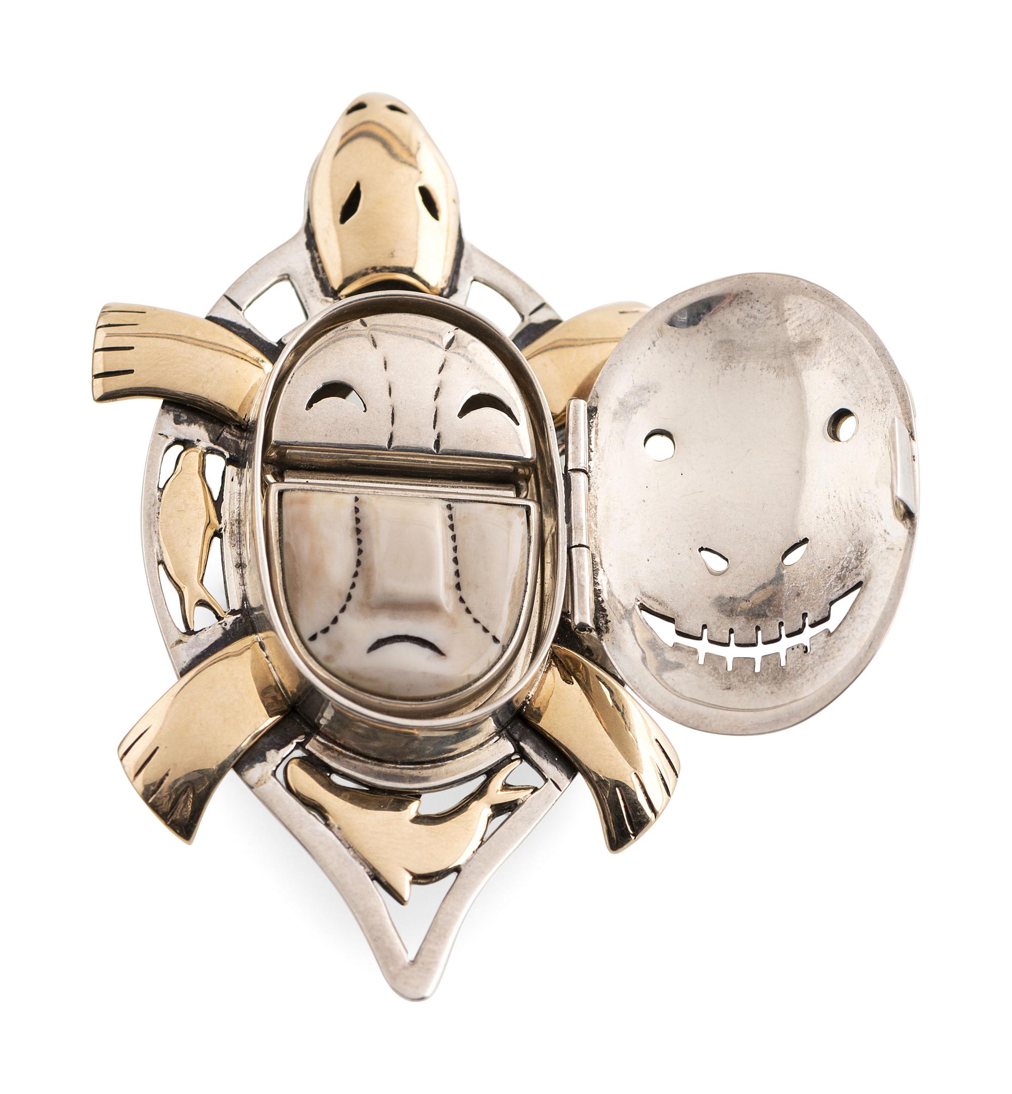 Sterling Silver and 14K Gold Seal Mask Pin / Pendant