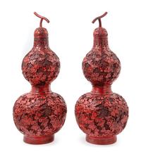 A Pair of Chinese Cinnabar Covered Vases Height 24 1/4 inches. — 20TH CENTURY