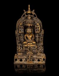 An Indian Silver-Inlaid Brass Jain Shrine