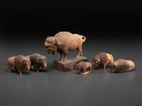 Six Canadian Folk Art Carved Bison