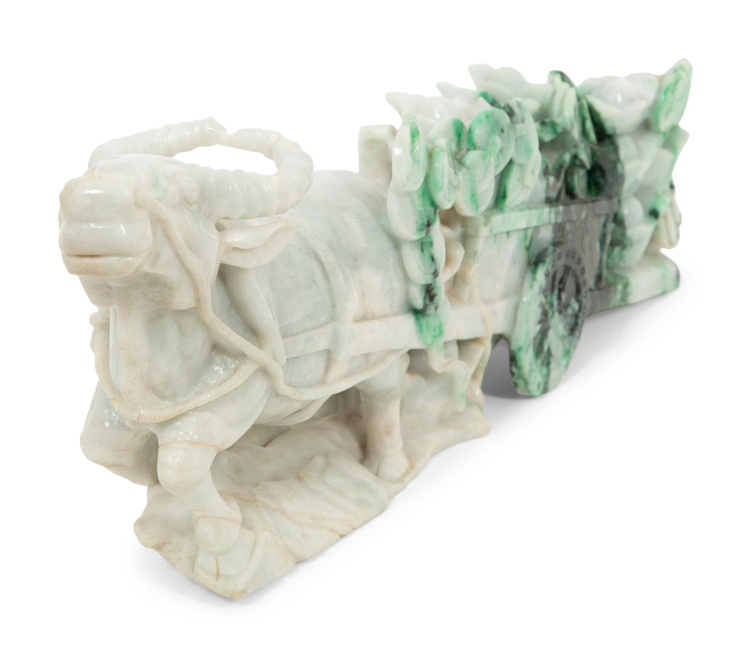 A Chinese Carved Jadeite Figure of an Ox Cart
