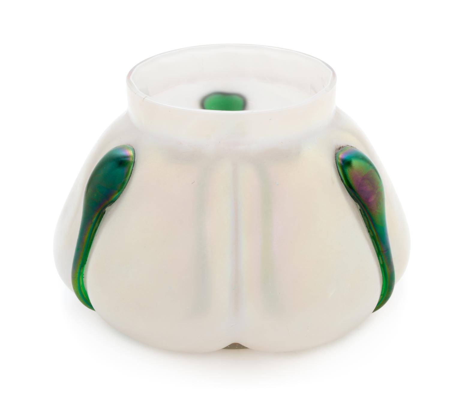 An Austrian Iridescent Applied Glass Vase, possibly Loetz Height 5 1/2.