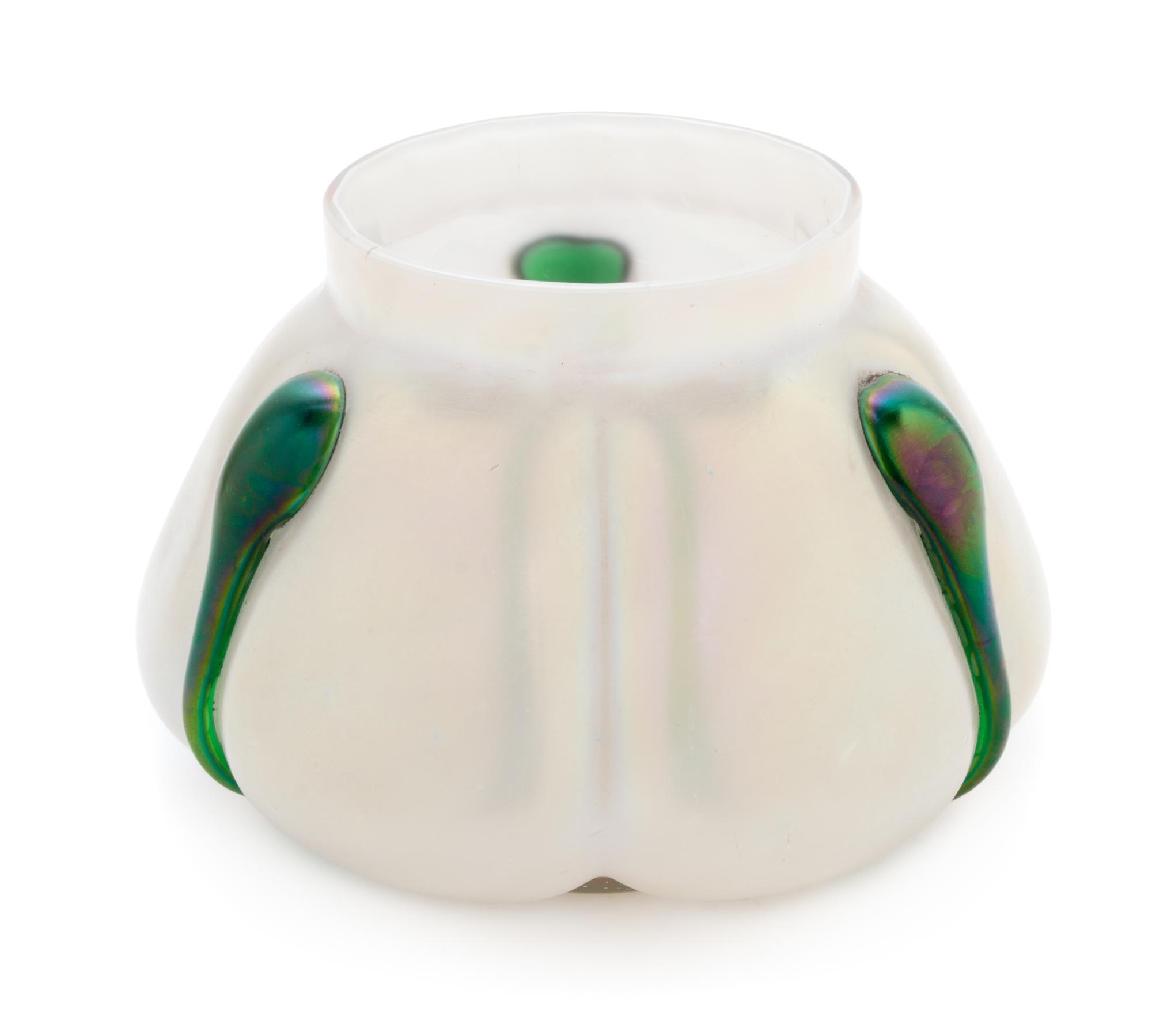 An Austrian Iridescent Applied Glass Vase, possibly Loetz Height 5 1/2.