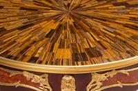 A Pair of Louis XV Style Gilt Bronze Mounted Parquetry Tables with Tiger’s Eye Tops