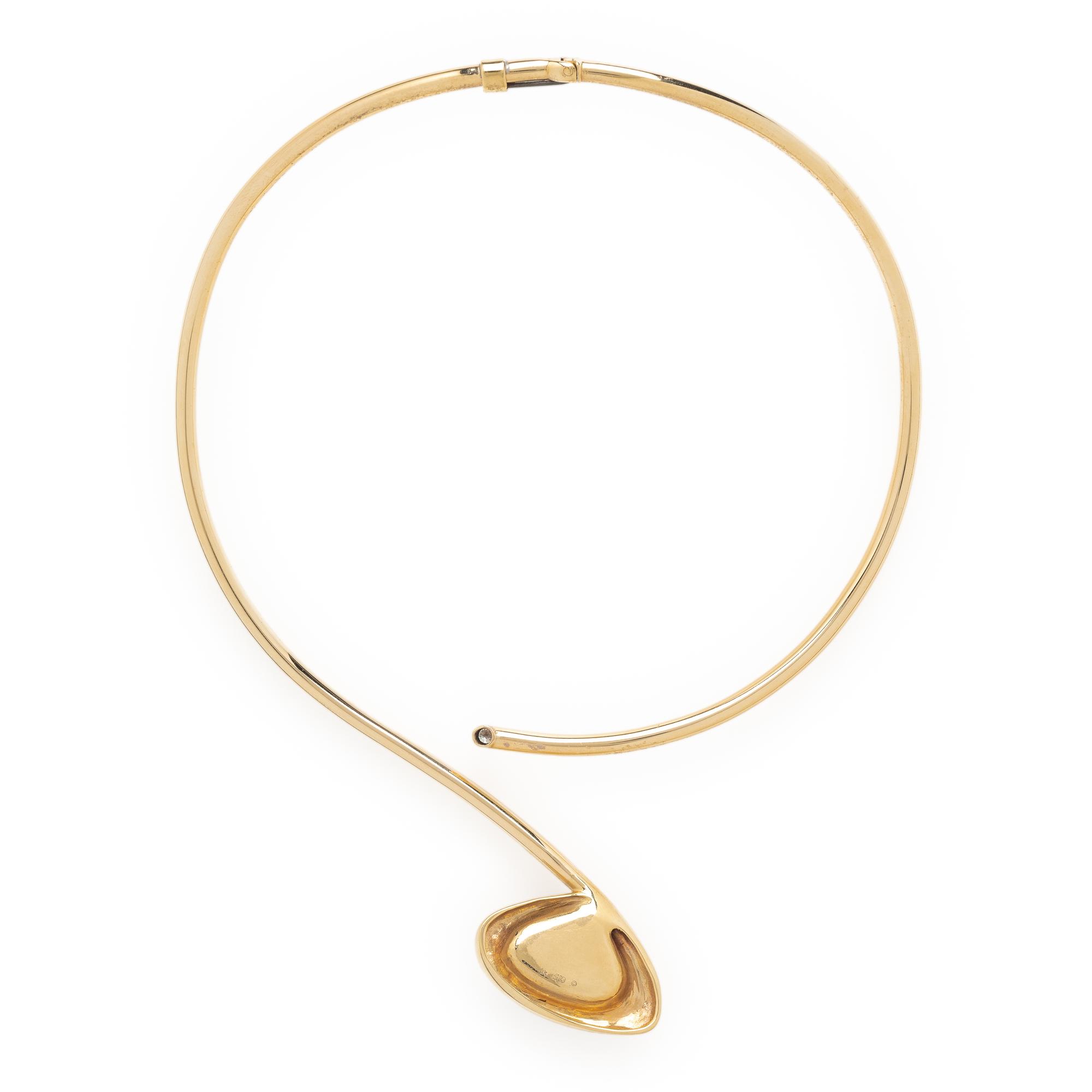 YELLOW GOLD, ONYX, AND DIAMOND TORQUE NECKLACE