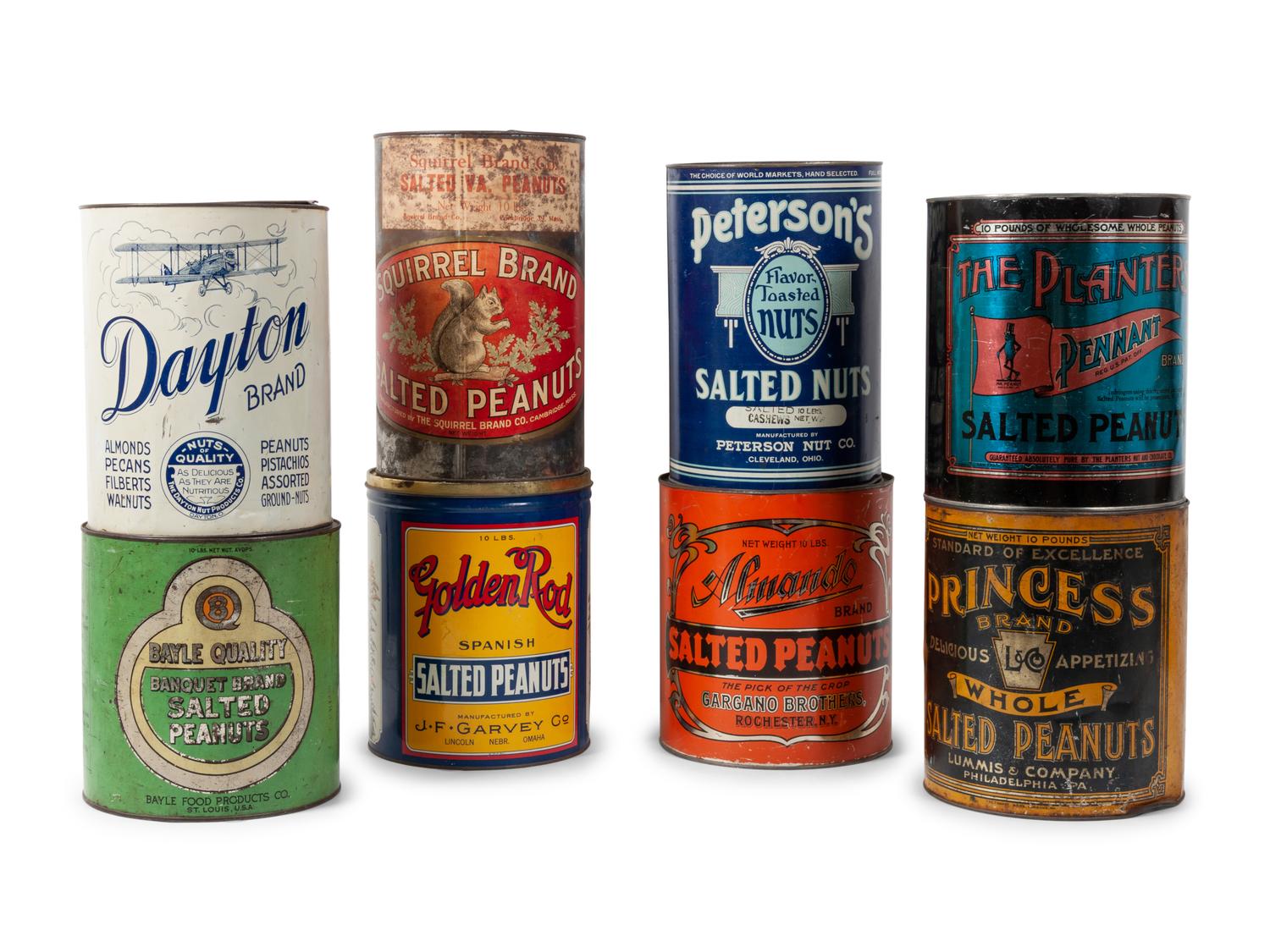 A Group of Eight Salted Peanut Tins