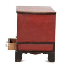 A Soap Hollow Stencil-Decorated and Heart-Carved Poplar Two-Drawer Blanket Chest