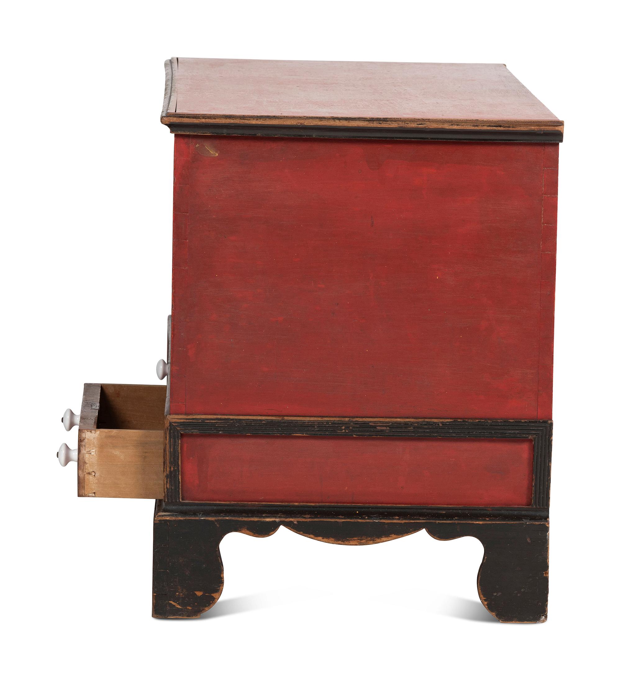 A Soap Hollow Stencil-Decorated and Heart-Carved Poplar Two-Drawer Blanket Chest