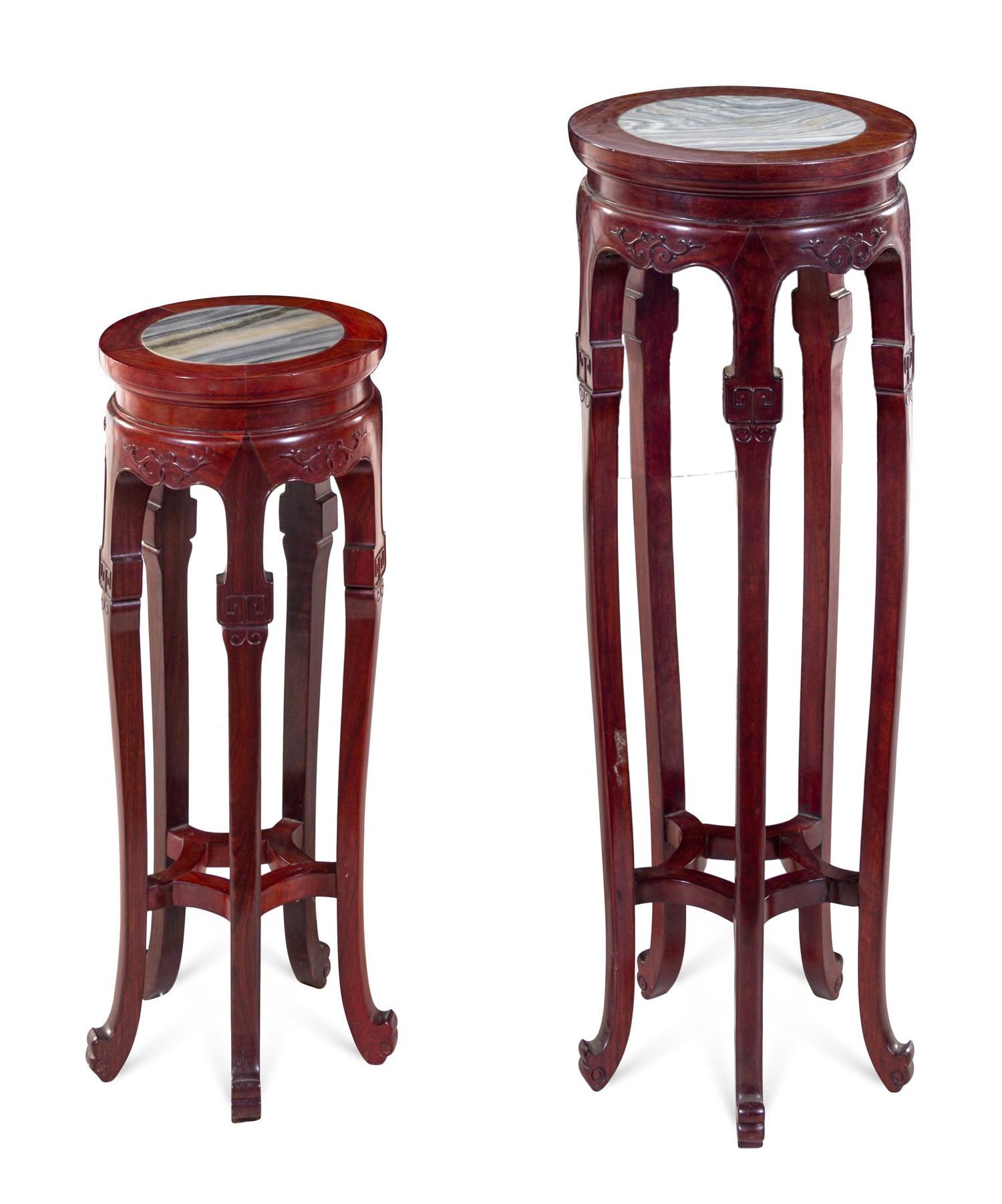 Two Chinese Marble Inset Rosewood Circular Stands